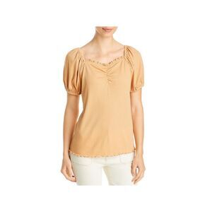 STATUS BY CHENAULT Womens Stretch Scalloped Pouf Sleeve Sweetheart Neckline Top